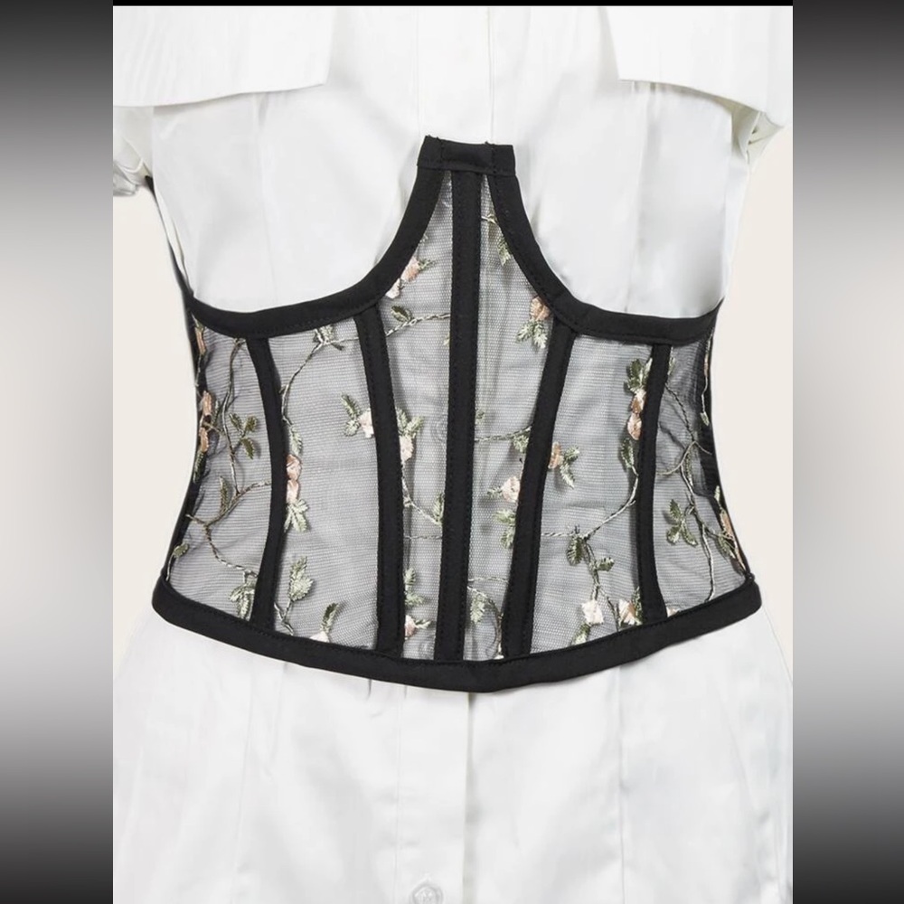Black Mesh Corset with Floral Design